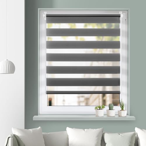 Grandekor Doppelrollo Klemmfix, Duo Rollos für Fenster und Tür ohne Bohren mit Klämmträger, Fensterrollo lichtdurchlässig & verdunkelnd - Anthrazit 45x130cm (Stoffbreite 41cm) von Grandekor