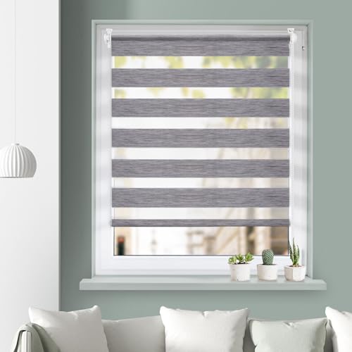 Grandekor Doppelrollo Klemmfix, Duo Rollos für Fenster und Tür ohne Bohren mit Klämmträger, Fensterrollo lichtdurchlässig & verdunkelnd - Marmor Grau 50x130cm (Stoffbreite 46cm) von Grandekor