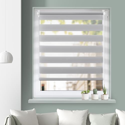 Grandekor Doppelrollo Klemmfix ohne Bohren 65x110(BxH) Hellgrau, Lichtdurchlässig und Verdunkelnd Duo Rollo Fensterrollo Klemmrollos für Fenster ohne Bohren, Seitenzugrollo Sonnenschutz Rollo von Grandekor