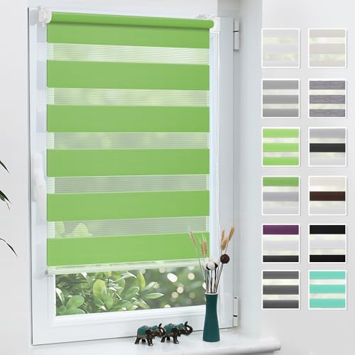 Grandekor Doppelrollo Klemmfix ohne Bohren Grün 75x110cm(Stoffbreite 71cm) Fenster Rollos für innen Klemmrollos Duo Rollos für Fenster ohne Bohren mit Bohren Privatschutz UV-Schutz Zebrarollo von Grandekor