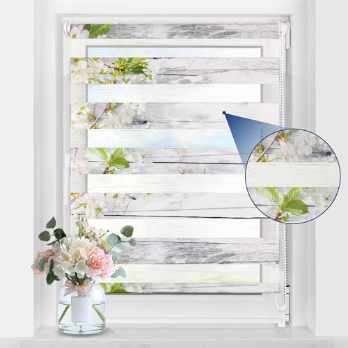 Grandekor Doppelrollo Klemmfix ohne Bohren mit Muster B85 x H120 cm (Stoffbreite 81cm) Blumen, Duo Rollo klemmrollos Rollos mit Motiv für Fenster innen ohne Bohren Lichtdurchlässig & Verdunkelnd von Grandekor