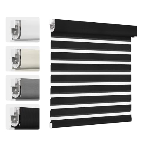 Grandekor Doppelrollo Klemmfix ohne Bohren schnurlos nach Maß B90 x H140 cm Textur-Schwarz, Sonnenschutz Lichtdurchlässig Blickdicht, für Schlafzimmer von Grandekor