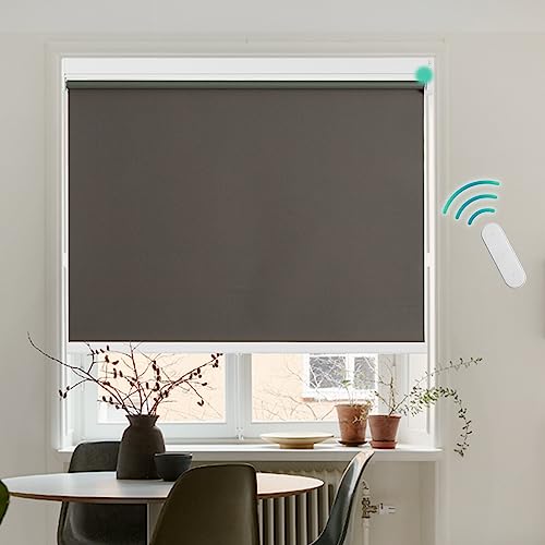 Grandekor Elektrische Rollos Innen, Verdunklungsrollo ohne Bohren mit Fernbedienung & Leiser Motor Dunkelgrau 70x100cm, Metal Klemmträger Bohren Fensterrollo Innen Sonnenschutz Smart von Grandekor