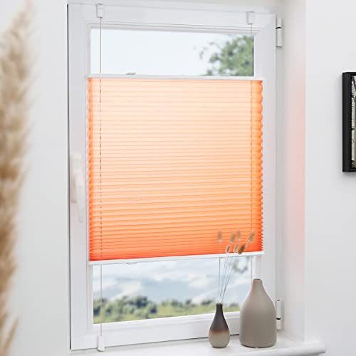 Plissee Klemmfix 75x130cm Orange Fenster Plissee innen ohne Bohren Faltrollo mit Klemmträger Sonnenschutz UV-Schutz Plisseerollo Jalousie für Fenster ohne Bohren von Grandekor