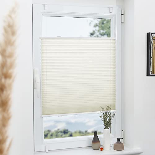 Plissee Klemmfix 60x120cm Beige Fenster Plissee innen ohne Bohren Faltrollo mit Klemmträger Sonnenschutz UV-Schutz Plisseerollo Jalousie für Fenster ohne Bohren von Grandekor