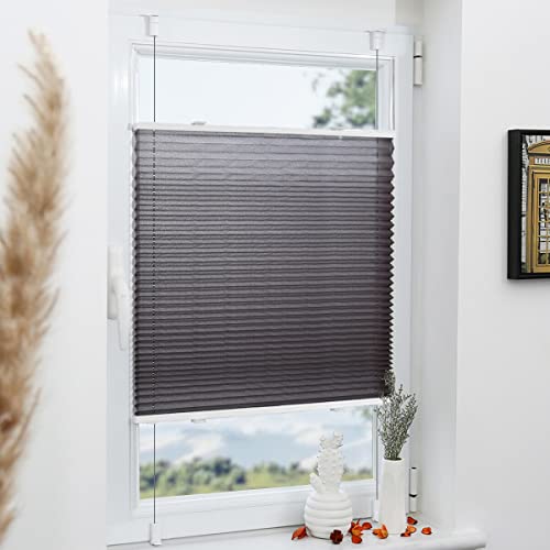 Plissee Klemmfix 60x130cm Anthrazit Fenster Plissee innen ohne Bohren Faltrollo mit Klemmträger Sonnenschutz UV-Schutz Plisseerollo Jalousie für Fenster ohne Bohren von Grandekor