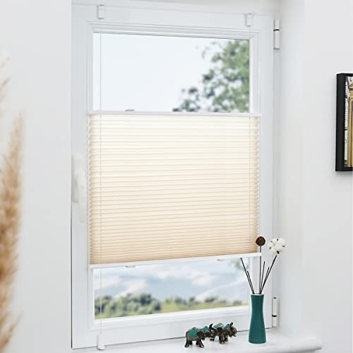 Plissee Klemmfix 80x120cm Creme Fenster Plissee innen ohne Bohren Faltrollo mit Klemmträger Sonnenschutz UV-Schutz Plisseerollo Jalousie für Fenster ohne Bohren von Grandekor