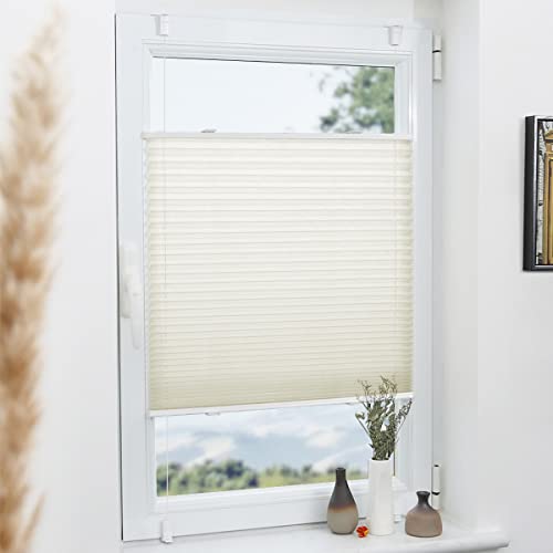 Plissee Klemmfix 90x130cm Beige Fenster Plissee innen ohne Bohren Faltrollo mit Klemmträger Sonnenschutz UV-Schutz Plisseerollo Jalousie für Fenster ohne Bohren von Grandekor