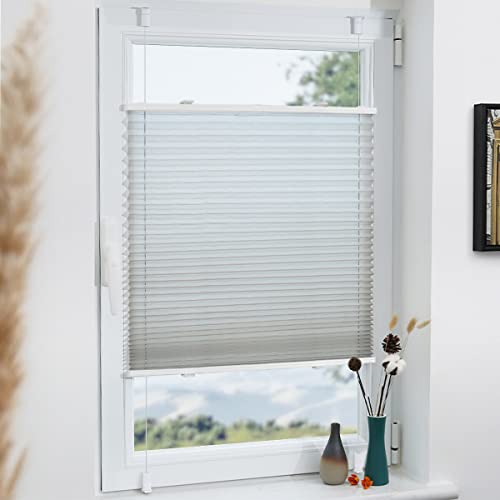 Plissee ohne Bohren Blickdicht 45x80cm Grau Plissees Klemmfix lichtdurchlässig Jalousien ohne Bohren Fensterrollo Sonnenschutz Sichtschutz Easyfix Rollos für Fenster von Grandekor