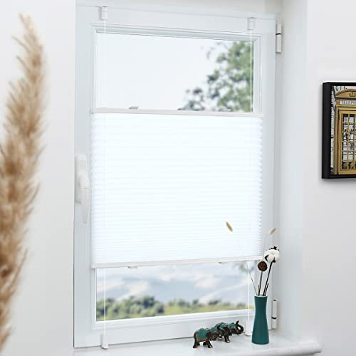 Plissee ohne Bohren Blickdicht 80x80cm Weiß Plissees Klemmfix lichtdurchlässig Jalousien ohne Bohren Fensterrollo Sonnenschutz Sichtschutz Easyfix Rollos für Fenster von Grandekor