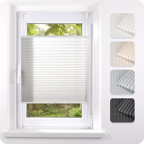 Grandekor Plissee Klemmfix ohne Bohren B80 x H200 cm Weiß Faltrollo Jalousie für Tür & Fenster Blickdicht Sichtschutz Sonnenschutz Rollos für Wohnzimmer Kinderzimmer Einfach Montage & Stabil von Grandekor