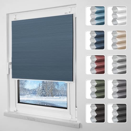 Grandekor Plissee ohne Bohren Verdunkelung 40x110cm weiß-blau, Wabenplissee ohne Bohren Thermo Doppelplissee Klemmfix 100% Verdunkelnd Sicht- & Sonnenschutz Plissee Rollos für Fenster & Tür von Grandekor