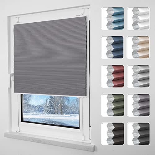 Grandekor Plissee ohne Bohren Verdunkelung 60x130cm weiß-grau, Wabenplissee ohne Bohren Thermo Doppelplissee Klemmfix 100% Verdunkelnd Sicht- & Sonnenschutz Plissee Rollos für Fenster & Tür von Grandekor