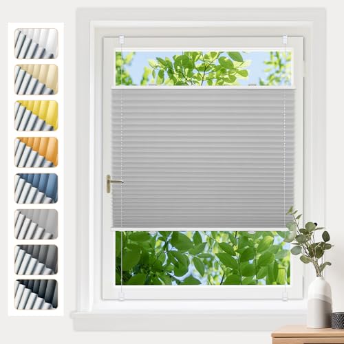 Grandekor Plissee ohne Bohren Verdunkelung Hellgrau 75x90cm(BxH), Klemmfix Verdunklungsplissee, Thermo plissees Lichtdicht & Blickdicht, mit Sichtschutz & Sonnenschutz für Fenster & Tür von Grandekor
