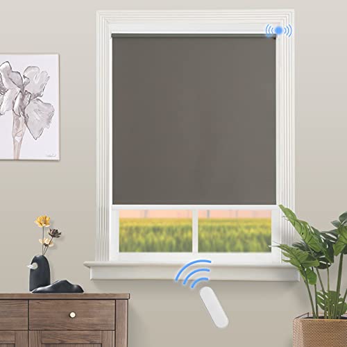 Grandekor Elektrische Rollos Innen,Verdunklungsrollo ohne Bohren mit Fernbedienung & Leiser Motor Dunkelgrau 60x100cm,Smart Rollo für Fenster mit Metal Klemmträger,Thermorollo Sonnen-& Sichtschutz von Grandekor