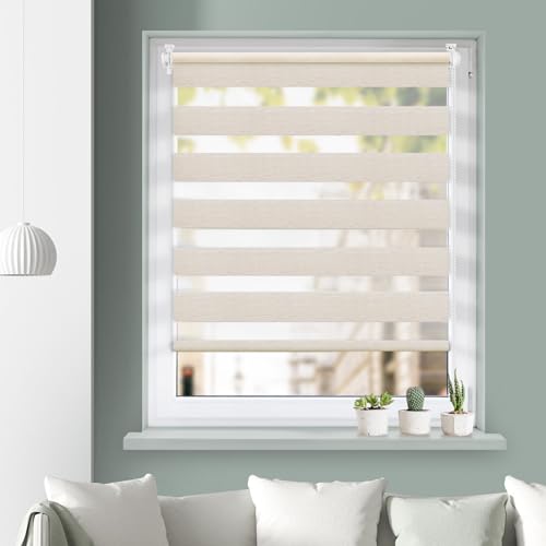 Grandekor Rollos für Fernster ohne Bohren 110x200cm(Stoffbreite 106cm) Doppelrollo Klemmfix ohne Bohren Rollo Klemmrollo Duo Rollo Sichtschutz Fensterrollo Lichtdurchlässig Verdunkelnd Leinen von Grandekor