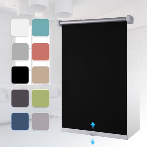 Grandekor Rollos ohne Bohren Schnurlos 50x120cm(BxH) Schwarz Verdunklungsrollo Thermorollo Rollo Klemmfix Springrollo Fenster Rollos für innen Hitzeschutz Sichtschutz Verdunkelung von Grandekor