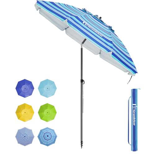 Grandekor Sonnenschirm Ø180cm winddichter Strandschirm Gartenschirm Marktschirm, Terrassenschirm mit Bodenhülse & Drehstange & Schutzhülle, Sonnenschutz UV50+ Dunkel-Hellblaue und Weiße Streifen Rund Grandekor Sonnenschirm Ø180cm winddichter Strandschirm Gartenschirm Marktschirm, Terrassenschirm mit Bodenhülse & Drehstange & Schutzhülle, Sonnenschutz UV50+ Dunkel-Hellblaue und Weiße Streifen Rund von Grandekor