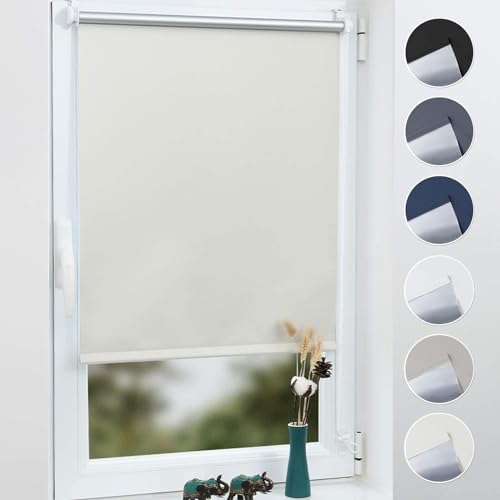 Grandekor Verdunklungsrollo ohne Bohren 80x160cm (BxH) Creme,Rollos für Fenster ohne Bohren & mit Bohren,Verdunkelungsrollo Thermorollo Klemmrollo Fensterrollo verdunkelung Sichtschutz Hitzeschutz von Grandekor