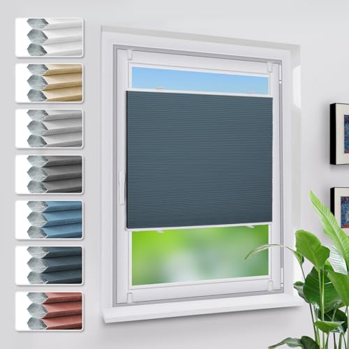Grandekor Verdunklungsplissee Wabenplissee ohne Bohren Weiß-Blau 50x120cm (BxH) Klemmfix Plissee ohne Bohren Verdunkelung Thermo Rollo Wärmedämmung, Privatsphäre - & Sonnenschutz von Grandekor