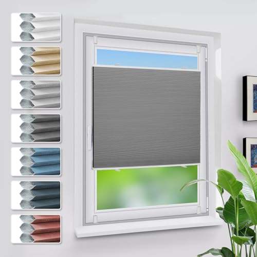 Grandekor Verdunklungsplissee Wabenplissee ohne Bohren Weiß-Dunkelgrau 60x120cm (BxH) Klemmfix Plissee ohne Bohren Verdunkelung Thermo Rollo Wärmedämmung, Privatsphäre - & Sonnenschutz von Grandekor