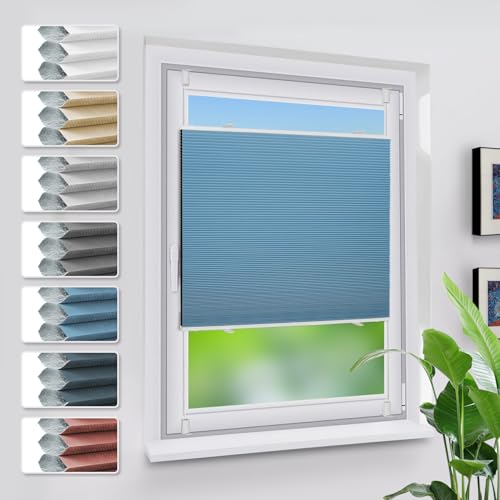 Grandekor Verdunklungsplissee Wabenplissee ohne Bohren Weiß-Himmelblau 65x120cm (BxH) Klemmfix Plissee ohne Bohren Verdunkelung Thermo Rollo Wärmedämmung, Privatsphäre - & Sonnenschutz von Grandekor