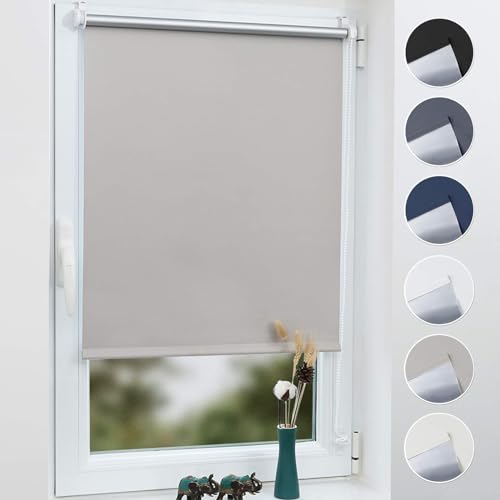 Grandekor Verdunklungsrollo ohne Bohren Hellgrau 120x170cm(Stoffbreite 116cm) Rollos für Fenster ohne Bohren & mit Bohren,Verdunkelungsrollo Thermorollo Klemmrollo Fensterrollo verdunkelung von Grandekor