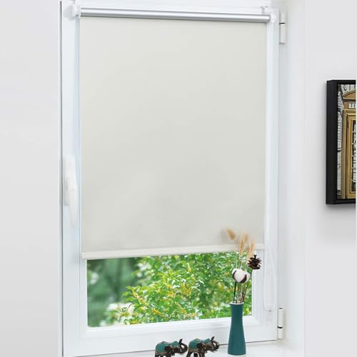 Grandekor Verdunklungsrollo ohne Bohren Creme 110x150cm(Stoffbreite 106cm) Rollos für Fenster ohne Bohren & mit Bohren,Verdunkelungsrollo Thermorollo Klemmrollo Fensterrollo verdunkelung Hitzeschutz von Grandekor