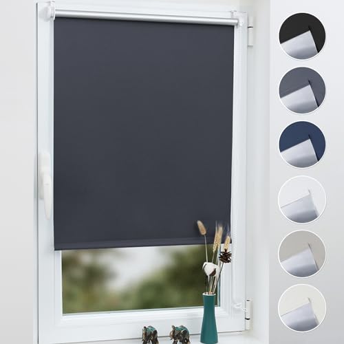 Grandekor Verdunklungsrollo ohne Bohren Dunkelgrau 110x200cm(Stoffbreite 106cm) Rollos für Fenster ohne Bohren & mit Bohren,Verdunkelungsrollo Thermorollo Klemmrollo Fensterrollo verdunkelung von Grandekor