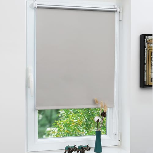 Grandekor Verdunklungsrollo ohne Bohren Hellgrau 110x140cm(Stoffbreite 106cm) Rollos für Fenster ohne Bohren & mit Bohren,Verdunkelungsrollo Thermorollo Klemmrollo Fensterrollo verdunkelung von Grandekor