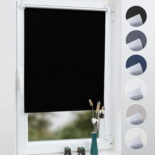 Grandekor Verdunklungsrollo ohne Bohren Schwarz 120x110cm(Stoffbreite 116cm) Rollos für Fenster ohne Bohren & mit Bohren,Verdunkelungsrollo Thermorollo Klemmrollo Fensterrollo verdunkelung von Grandekor
