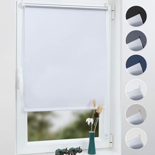Grandekor Verdunklungsrollo ohne Bohren Weiß 110x130cm(Stoffbreite 106cm) Rollos für Fenster ohne Bohren & mit Bohren,Verdunkelungsrollo Thermorollo Klemmrollo Fensterrollo verdunkelung Hitzeschutz von Grandekor