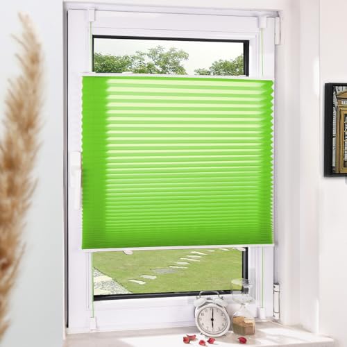 Grandekor Plissee Klemmfix ohne Bohren Grün 35x110cm(BxH) Plissees lichtdurchlässig Blickdicht Jalousien ohne Bohren Fensterrollo Klemmrollos Sonnenschutz Sichtschutz Faltrollo Rollos für Fenster von Grandekor