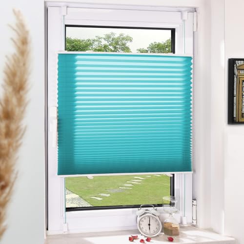 Plissee Klemmfix 50x130cm Türkis Fenster Plissee innen ohne Bohren Faltrollo mit Klemmträger Sonnenschutz UV-Schutz Plisseerollo Jalousie für Fenster ohne Bohren von Grandekor