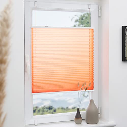 Grandekor Plissee Klemmfix ohne Bohren Orange 90x110cm(BxH) Plissees lichtdurchlässig Blickdicht Jalousien ohne Bohren Fensterrollo Klemmrollos Sonnenschutz Sichtschutz Faltrollo Rollos für Fenster von Grandekor