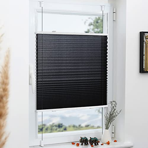 Plissee Klemmfix 90x120cm Schwarz Fenster Plissee innen ohne Bohren Faltrollo mit Klemmträger Sonnenschutz UV-Schutz Plisseerollo Jalousie für Fenster ohne Bohren von Grandekor