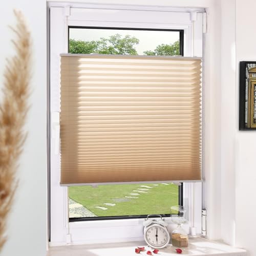 Grandekor Plissee Klemmfix ohne Bohren Creme 45x90cm(BxH) Plissees lichtdurchlässig Blickdicht Jalousien ohne Bohren Fensterrollo Klemmrollos Sonnenschutz Sichtschutz Faltrollo Rollos für Fenster von Grandekor