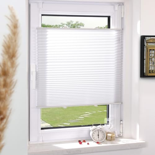 Grandekor Plissee Klemmfix ohne Bohren Weiß 35x100cm(BxH) Plissees lichtdurchlässig Blickdicht Jalousien ohne Bohren Fensterrollo Klemmrollos Sonnenschutz Sichtschutz Faltrollo Rollos für Fenster von Grandekor