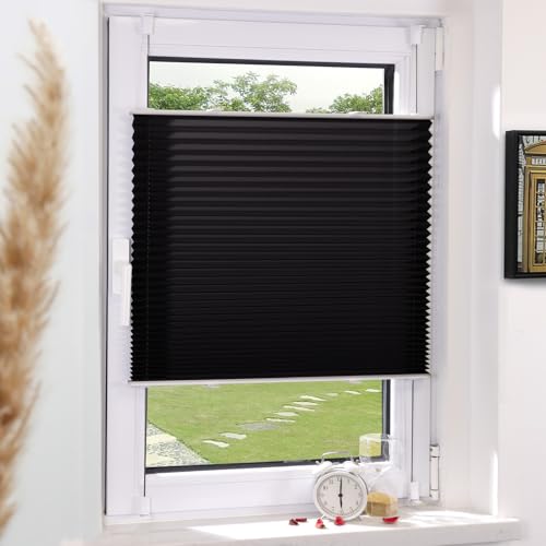 Plissee ohne Bohren Blickdicht 85x80cm Schwarz Plissees Klemmfix lichtdurchlässig Jalousien ohne Bohren Fensterrollo Sonnenschutz Sichtschutz Easyfix Rollos für Fenster von Grandekor