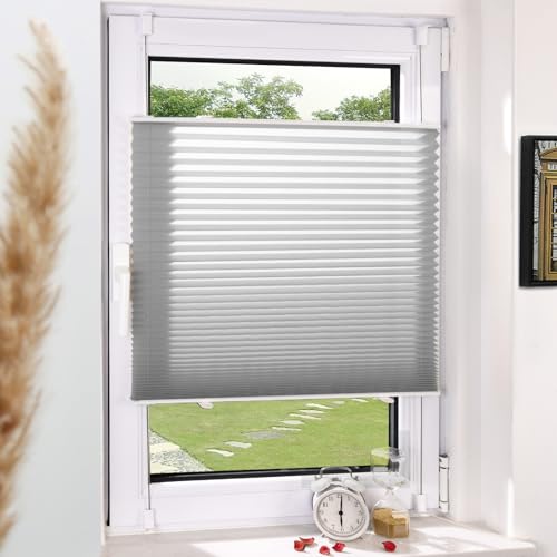 Plissee Klemmfix ohne Bohren Grau 35x100cm(BxH) Plissees lichtdurchlässig Blickdicht Jalousien ohne Bohren Fensterrollo Klemmrollos Sonnenschutz Sichtschutz Faltrollo Easyfix Rollos für Fenster von Grandekor