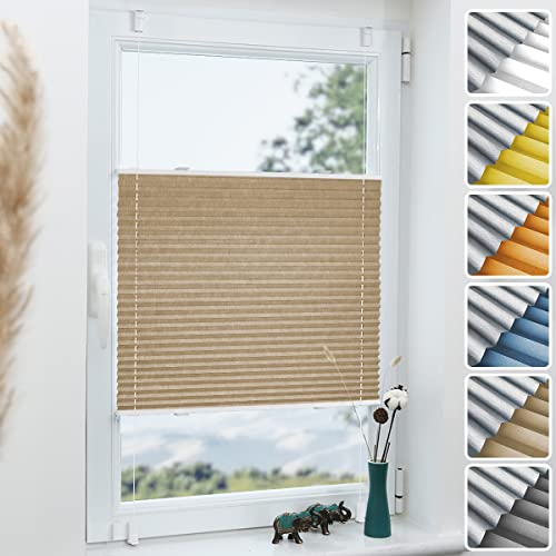 Plissee ohne Bohren Verdunkelung (Beige 60x130cm) Thermo Plissee Klemmfix Verdunklung Jalousien zum Klemmen Plissees Sichtschutz Fenster innen 100% Blickdicht von Grandekor