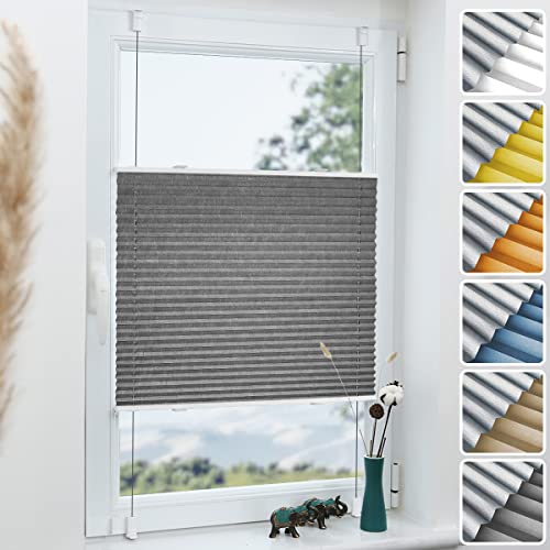 Plissee ohne Bohren Verdunkelung (Grau 80x230cm) Thermo Plissee Klemmfix Verdunklung Jalousien zum Klemmen Plissees Sichtschutz Fenster innen 100% Blickdicht von Grandekor