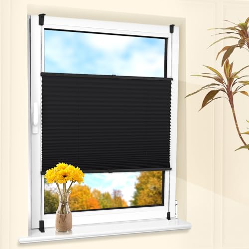 Grandekor Plissee ohne Bohren Verdunkelung Schwarz 40x100cm(BxH) Thermo Plissees Klemmfix Verdunklungsplissee 100% Blickdicht Rollos für Fenster ohne Bohren von Grandekor