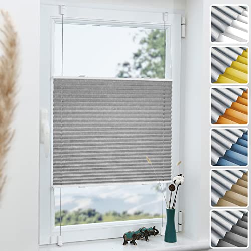 Grandekor Plissee ohne Bohren Verdunkelung Hellgrau 80x230cm(BxH), Klemmfix Verdunklungsplissee für Fenster Tür, Thermo Plissees Verdunklung Blickdicht für Schlafzimmer, Wohnzimmer, Büro von Grandekor