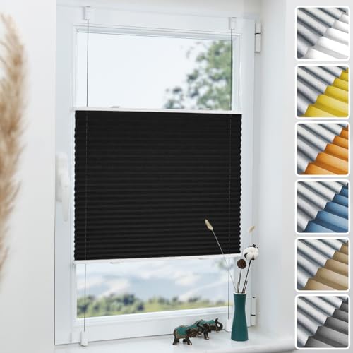 Grandekor Plissee ohne Bohren Verdunkelung Schwarz 40x100cm(BxH), Klemmfix Verdunklungsplissee für Fenster Tür, Thermo Plissees Verdunklung Blickdicht für Schlafzimmer, Wohnzimmer, Büro von Grandekor