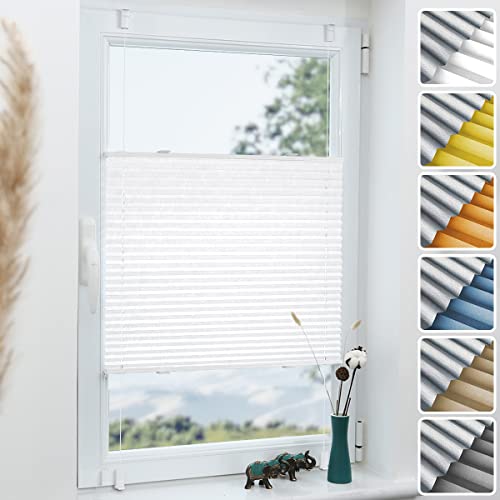 Grandekor Plissee ohne Bohren Verdunkelung Weiß 95x130cm(BxH), Klemmfix Verdunklungsplissee für Fenster Tür, Thermo Plissees Verdunklung Blickdicht für Schlafzimmer, Wohnzimmer, Büro von Grandekor