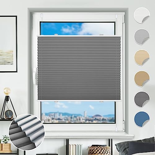 Plissee ohne Bohren verdunkelung Klemmfix Grau 80x120cm Verdunklungsplissee Thermo plissee 100% Blickdicht von Grandekor