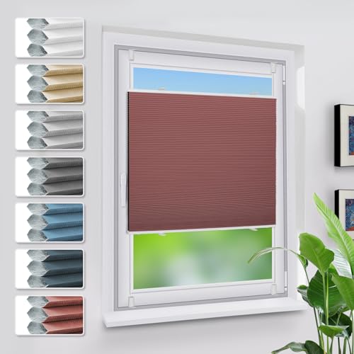 Grandekor Verdunklungsplissee Wabenplissee ohne Bohren Weiß-Weinrot 60x110cm (BxH) Klemmfix Plissee ohne Bohren Verdunkelung Thermo Rollo Wärmedämmung, Privatsphäre - & Sonnenschutz von Grandekor