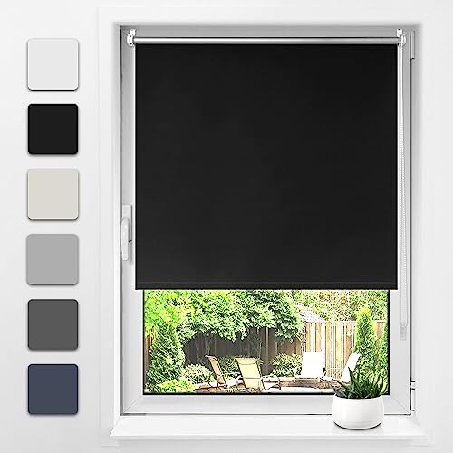 Verdunklungsrollo Klemmfix ohne Bohren 55x130cm(BxH) Schwarz Thermorollo Sonnenschutz und Sichtschutz Rollo für Fenster & Tür von Grandekor