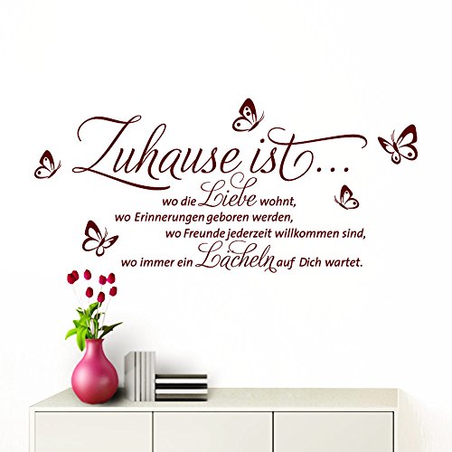 Grandora Wandtattoo Zuhause ist I dunkelrot (BxH) 80 x 42 cm I Schmetterlinge Wohnzimmer Spruch Aufkleber selbstklebend Wandaufkleber Wandsticker W1133 von Grandora